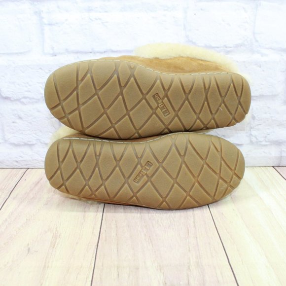 LL Bean Wicked Good Brown Suede Shearling Lined Moccasin Slippers Size 7 Medium - Picture 10 of 10